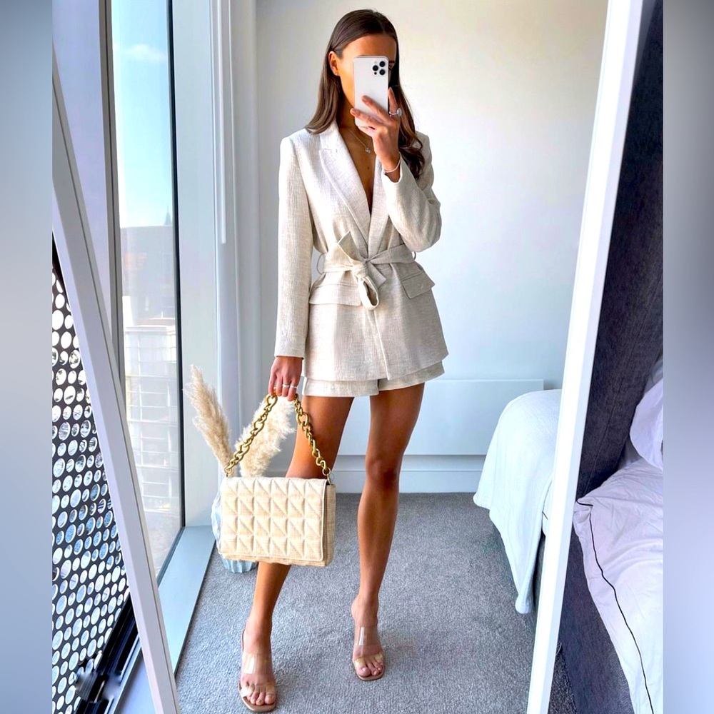 Zara Cream Belted Blazer and matching Cream Shorts